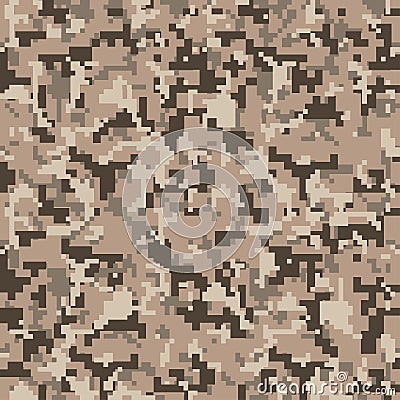 Pixel camo. Seamless digital camouflage pattern. Military texture. Brown desert color Vector Illustration