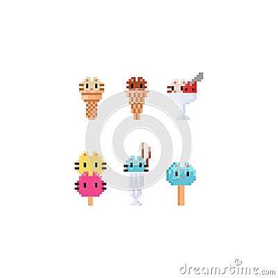 Pixel cat ice creams.8bit.desserts. Stock Photo