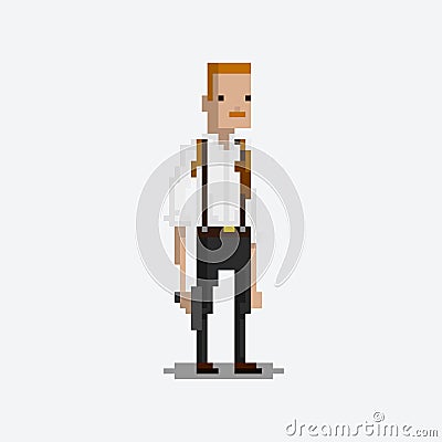 Pixel character of a policeman detective Vector Illustration