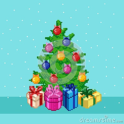 Pixel Christmas tree. Vector Illustration