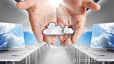 Pixel cloud network icon computer Stock Photo