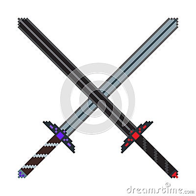 Pixel composition of two crossed big swords Vector Illustration