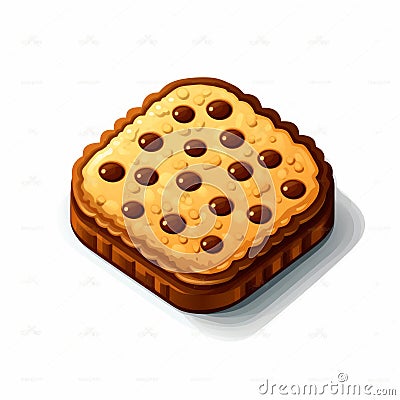 Pixel Cookie Icon On White Background Cartoon Illustration