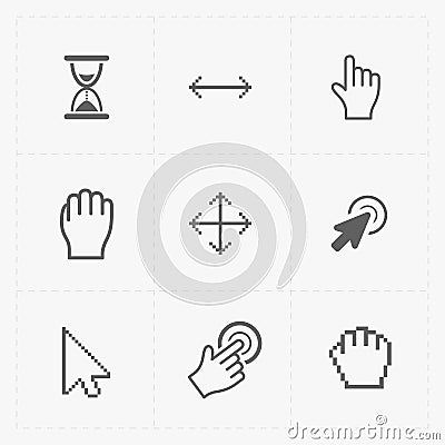 Pixel cursors icons on white.Vector Illustration. Vector Illustration