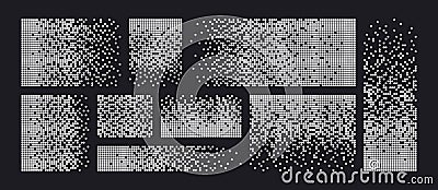 Pixel disintegration background. Decay effect. Dispersed dotted pattern. Concept of disintegration. Set pixel mosaic Vector Illustration