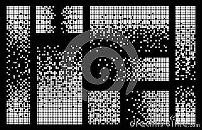 Pixel disintegration color backgrounds. Decay effect. Dispersed dotted pattern. Concept of disintegration, pixel mosaic Vector Illustration
