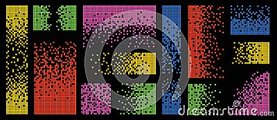 Pixel disintegration color backgrounds. Decay effect. Dispersed dotted pattern. Concept of disintegration, pixel mosaic Vector Illustration