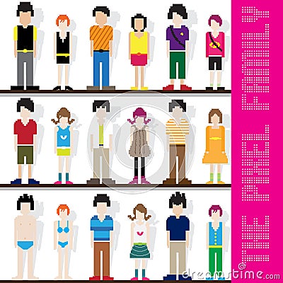 Pixel Family Character Vector Illustration