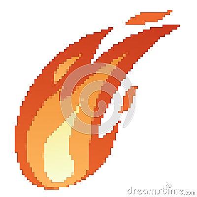 Pixel Fire flames, bright fireball, heat wildfire and red hot bonfire, red fiery flames. Vector Illustration