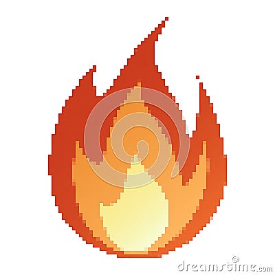 Pixel Fire flames, bright fireball, heat wildfire and red hot bonfire, red fiery flames. Vector Illustration