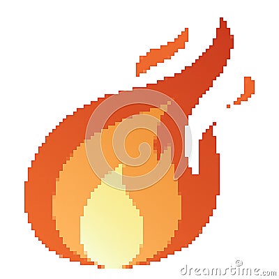Pixel Fire flames, bright fireball, heat wildfire and red hot bonfire, red fiery flames. Vector Illustration
