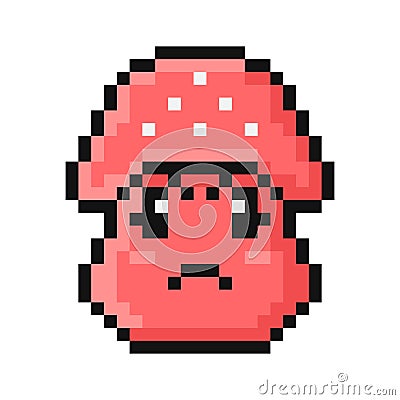 Pixel fly agaric angry mushroom illustration. Cartoon red enraged face Vector Illustration
