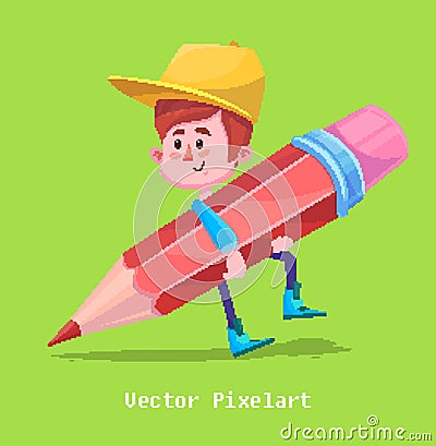 Pixel Funny Boy. on yellow background. Vector illustration. Vector Illustration