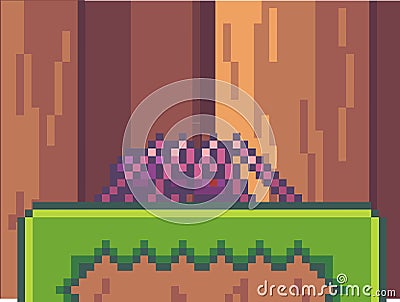 Pixel game character, dangerous spider, attacking at hero of 8bit game, monster in mobile game Vector Illustration