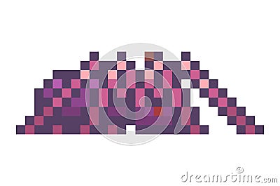 Pixel game style, isolated at white background violet spider with red eyes, danger for gamer Vector Illustration