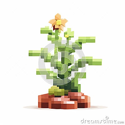 8bit Plant Pixel Illustration Polychrome Sculpture Style With Common Materials Stock Photo
