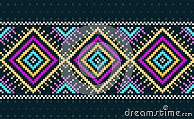 Pixel geometric ethnic pattern, Vector embroidery knitting background, Pixel illustration ethnic style Vector Illustration