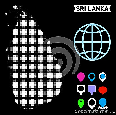 Pixel Halftone Sri Lanka Island Map Vector Illustration