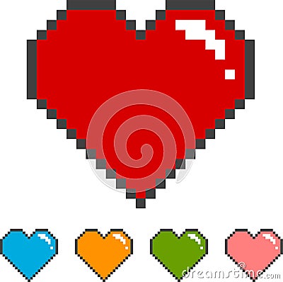 Pixel heart with color versions Vector Illustration