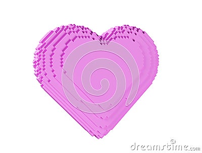 Pixel heart, 3d render. Pink arcade heart isolated on a white background. The concept of love and Valentine`s Day Stock Photo