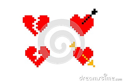 Pixel of hearts icon in retro vintage love symbol . 8bit Stock Photo