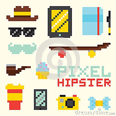 Pixel hipster isolated vector objects Vector Illustration
