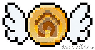 Pixel housing coin with wings - vector, isolated Vector Illustration