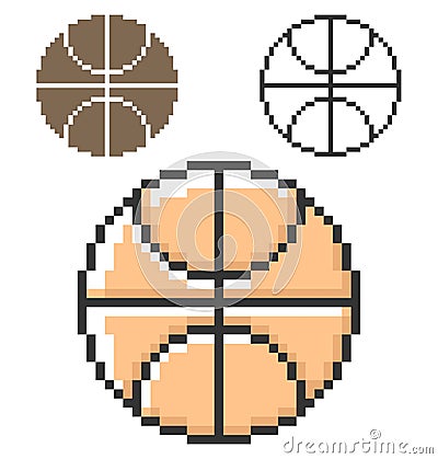 Pixel icon of basketball in three variants Vector Illustration