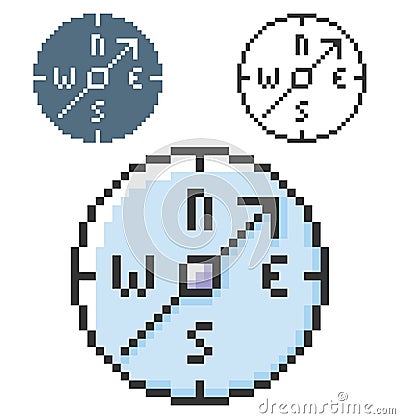 Pixel icon of compass in three variants Vector Illustration