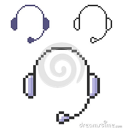 Pixel icon of headphones in three variants Vector Illustration