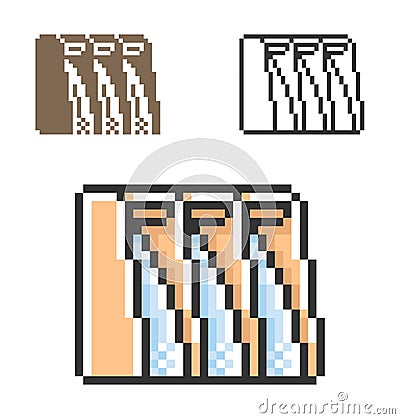 Pixel icon of hydro-electric power plant in three variants Vector Illustration