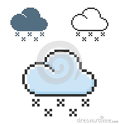 Pixel icon of light snow weather in three variants Vector Illustration