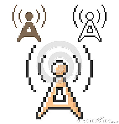 Pixel icon of radio repeater in three variants Vector Illustration