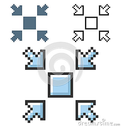 Pixel icon of reduce screen size in three variants Vector Illustration