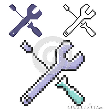 Pixel icon of screwdriver with spanner Vector Illustration