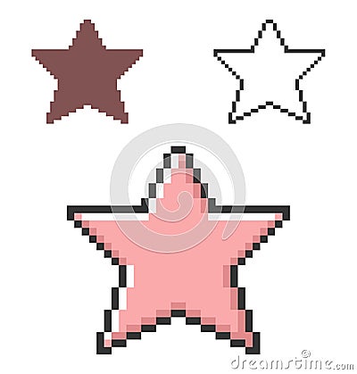 Pixel icon of star Vector Illustration