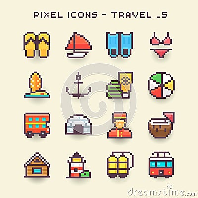 Pixel icons-travel 5 Vector Illustration