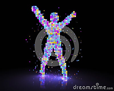 Pixel Man jumping Cartoon Illustration