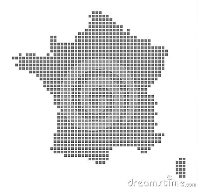 Pixel map of France. Vector dotted map of France isolated on white background. Abstract computer graphic of France map. Vector Illustration