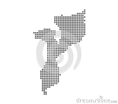 Pixel map of Mozambique. Vector dotted map of Mozambique isolated on white background. Abstract computer graphic of Mozambique map Vector Illustration