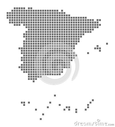 Pixel map of Spain. Vector dotted map of Spain isolated on white background. Abstract computer graphic of Spain map. Vector Illustration