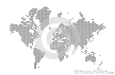 Pixel map of World. Vector dotted map of World isolated on white background. Abstract computer graphic of World map. Vector Illustration