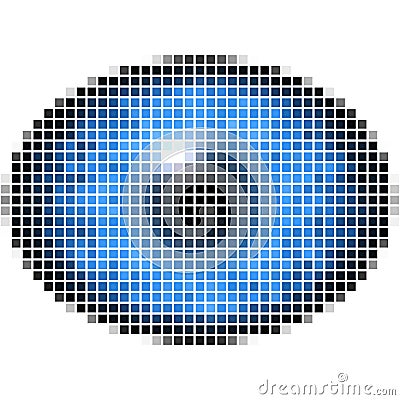 Pixel maping of elliptic eye with blue iris, light reflection in eye Stock Photo