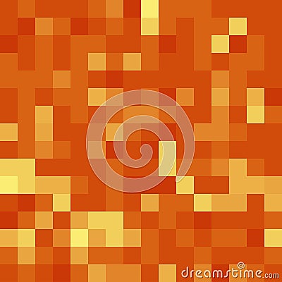 Pixel minecraft style fiery lava block background. Concept of game pixelated seamless square orange yellow dots background. Vector Vector Illustration