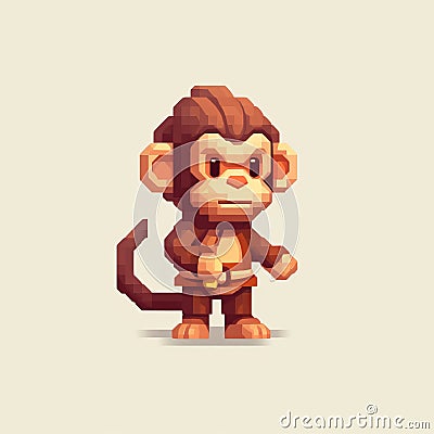 Pixel Monkey: Cute Minecraft Character In 2d Game Art Style Stock Photo
