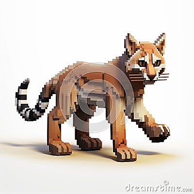 Pixel Mountain Lion: Fantastic Creature In 8-bit Voxel Art Stock Photo