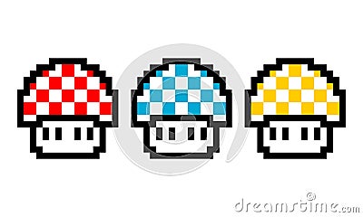 Pixel mushrooms image 8 bit game Vector Illustration