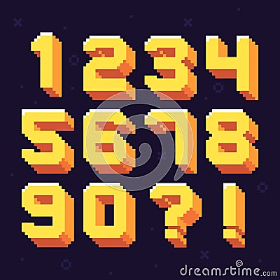 Pixel numbers. Retro 8 bit pixels number font vector illustration set Vector Illustration