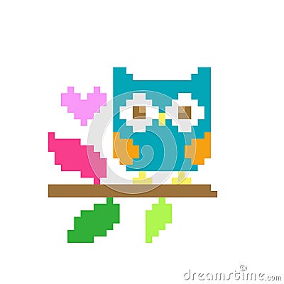 Pixel owl image. cross stitch or crochet pattern Vector Illustration