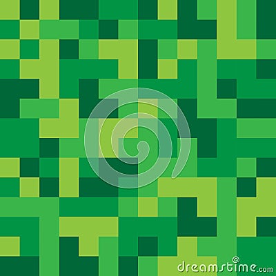 Pixel pattern closeup. Green block mosaic. Vector seamless background. Abstract color style. Vector Illustration
